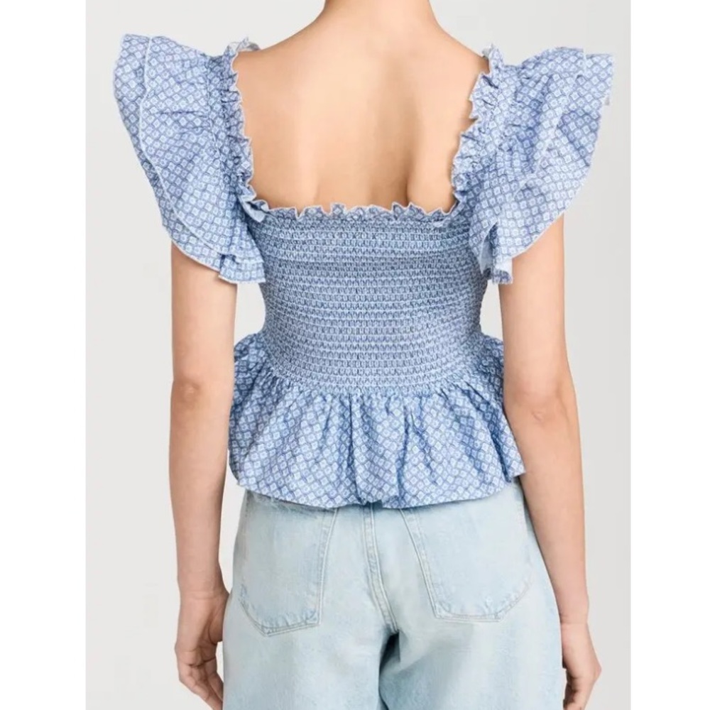 Blue Ruffled Women's Tank Top - Picture 8 of 10